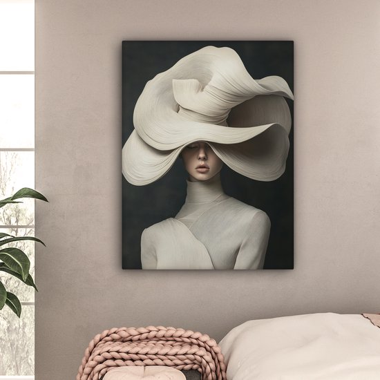 Tableau sur toile 90x120 cm - Décoration murale Moderne - Femme - Chapeau - Décoration murale salon - Décoration chambre - Accessoires chambre - Peintures sur toile