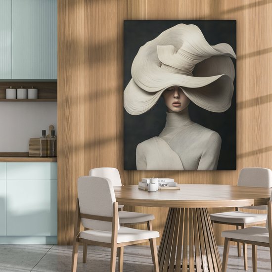 Tableau sur toile 90x120 cm - Décoration murale Moderne - Femme - Chapeau - Décoration murale salon - Décoration chambre - Accessoires chambre - Peintures sur toile