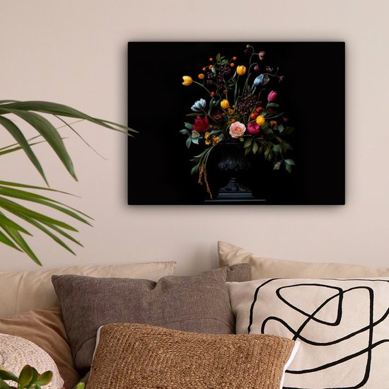Tableau sur toile 40x30 cm - Décoration murale exclusive Classique - Vase - Bouquet - Fleurs - Décoration murale murale salon - Décoration chambre - Accessoires chambre - Peintures sur toile