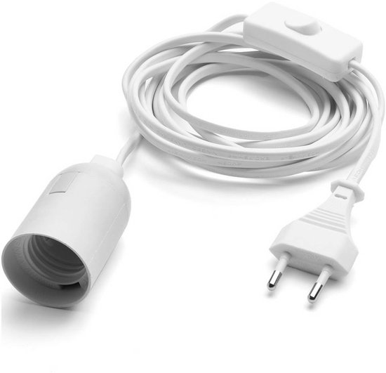 Lampfitting wit met 3.5 meter kabel - schakelaar en Stekker | E27 | Max 1x25W exclusief — afbeelding 3