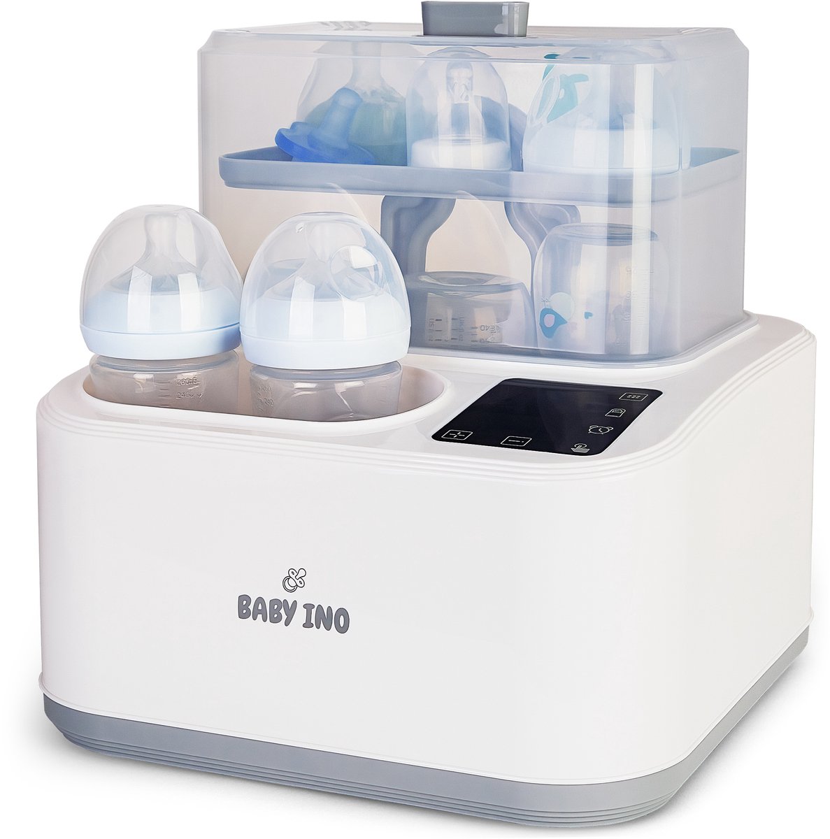 Image of 8-in-1 Flessen sterilisator Elektrisch – Stoomsterilisator voor Babyflessen met Droogfunctie – Stoom kookfunctie Incl. Porselein potje en Flessenwarmer – Steriliseer tot 6 Babyflessen Tegelijk – Fles Sterilisator