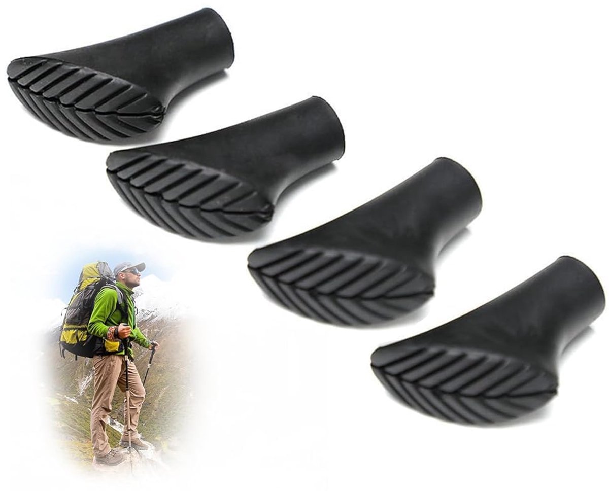 Verpakking van 4 rubberen buffers voor Nordic Walking-stokken, rubberen buffer voor wandelstokken, pads voor stokken, antisliprubber, rubberen buffer voor Nordic Walking-stokken, antislip trekking, wandelstokken, diameter 11 mm