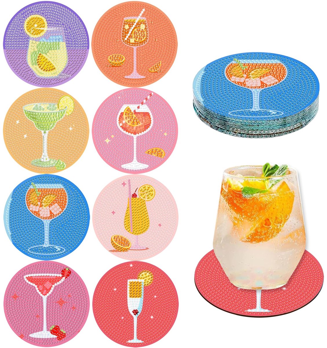 8 Stuks DIY Diamond Painting Onderzetters - Met kurk - Voor beginners, volwassenen en kinderen - Cocktail onderzetters