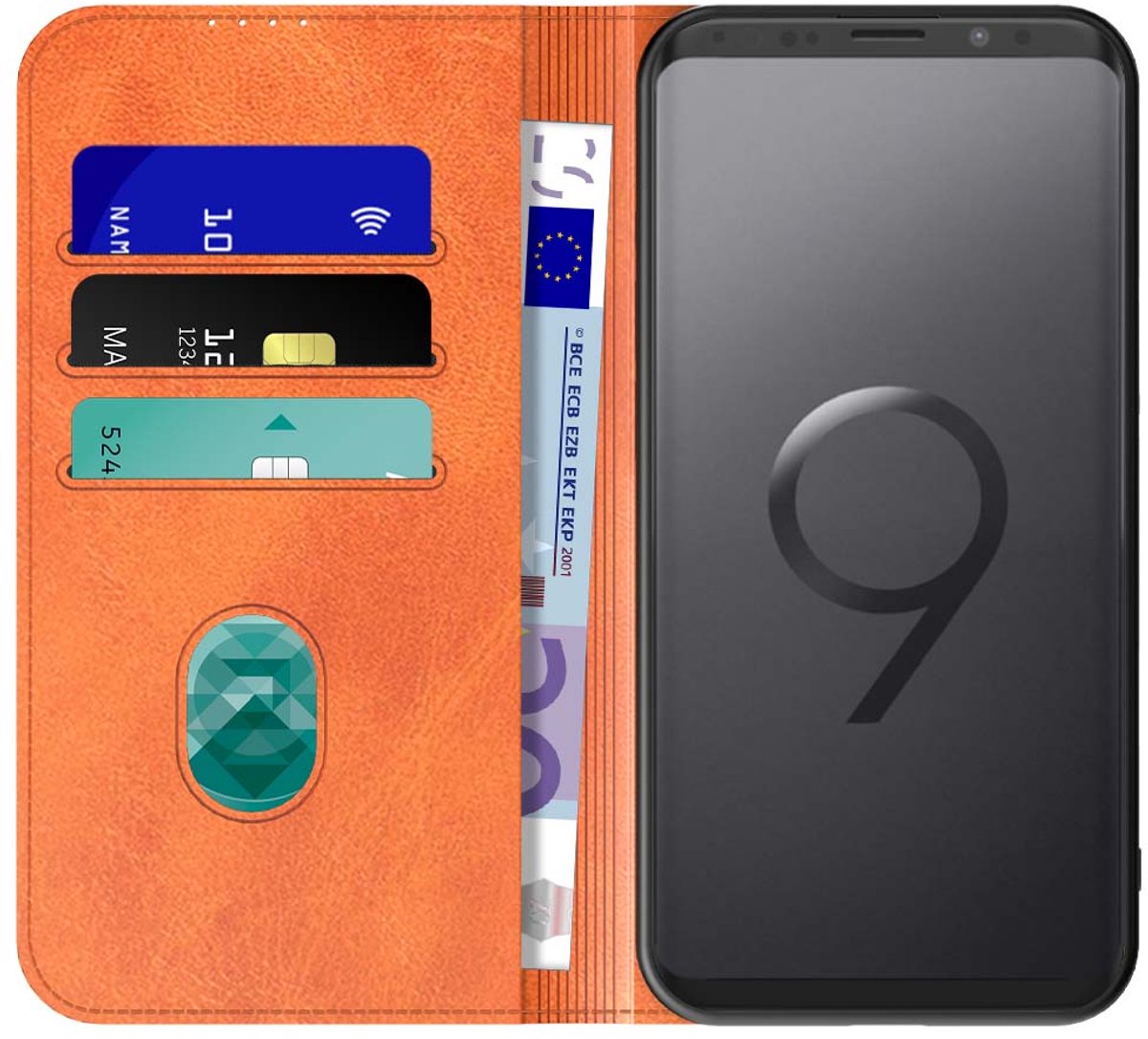 Geschikt voor Samsung Galaxy S9 Telefoonhoesje Bruin Kunstleer Met Magnetische Sluiting - Portemonnee BookCase Met Pasjeshouder - ProtX