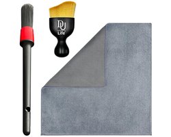 DU Life 3-pack autodetailborstel, zachte borstel voor het reinigen van het interieur van de auto, stoppelvrije microvezeldoek voor het interieur van de auto, luchtuitlaatspleet, dashboard, motorfiets, aluminium velgen en meubels (grijs)