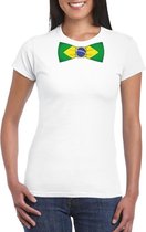 Wit t-shirt met Braziliaanse vlag strikje dames - Brazilie supporter S