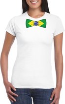 Wit t-shirt met Brazilie vlag strikje dames S