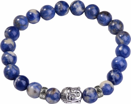 Fako Bijoux® - Boeddha Natuursteen Armband - Buddha Kralen Armband - Deluxe - Blauw