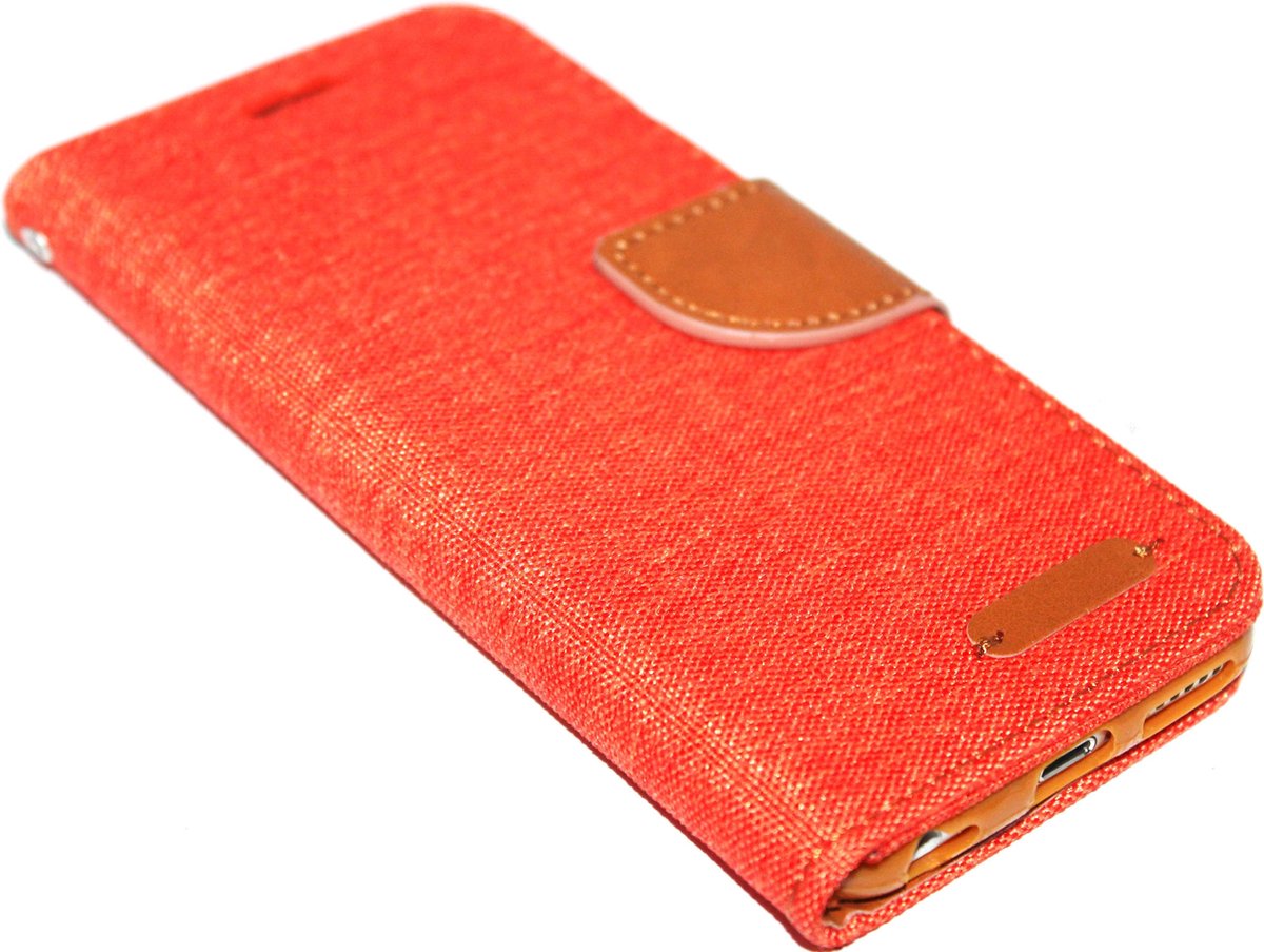 Oranje stoffen en kunstleer hoesje Geschikt voor iPhone 6 / 6S