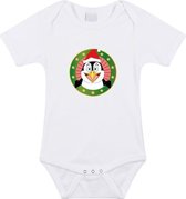 Kerst baby rompertje met kerst pinguin wit jongens en meisjes - Kerstkleding baby 92 (18-24 maanden)