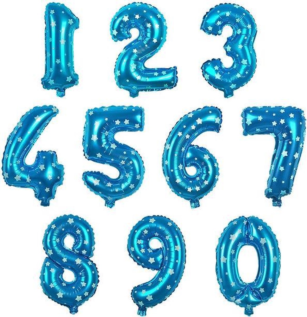 Cijfer ballon 9 blauw met sterren