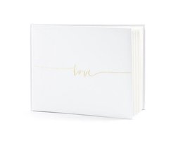Gastenboek/receptieboek Love - Bruiloft - wit/goud - 24 x 18,5 cm