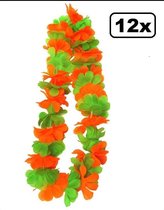 12x Hawaikrans oranje -groen - Hawaii slingers festivl thema feest tropical