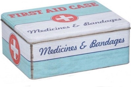 Bewaarblik First Aid retro print mint groen / wit 18 x 11 cm | bol.com