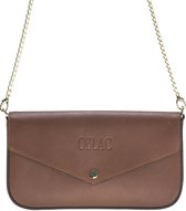 Oblac ® Leren crossbodytas - Premium clutch met ketting - Saffiano bruin volledig kalfsleer - Handgemaakt door ambachtslieden