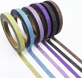Smalle Washi tape in 6 kleuren met glitter - Scrapbooking materiaal - sticker decoratietape - 12 rolletjes van 0,5 cm x 6,5 m in 6 kleuren