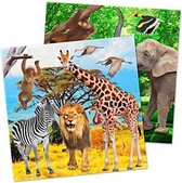 20x Safari/jungle themafeest servetten 33 x 33 cm - 2-zijdige print - Jungledieren - Safaridieren print