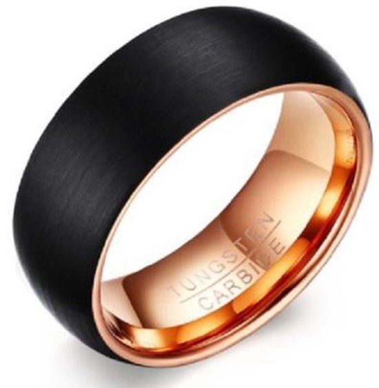 Schitterende Zwarte Rosé Goud Kleur Ring | Wolfraamcarbide Ring | Brede Ring 19.00 mm. (maat 60)