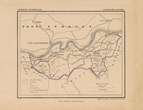 Historische kaart, plattegrond van gemeente Maurik in Gelderland uit 1867 door Kuyper van Kaartcadeau.com
