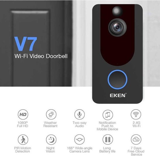 EKEN V7 draadloze video deurbel - zwart | bol