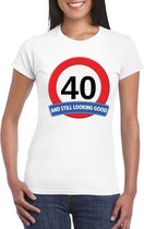 Verkeersbord 40 jaar t-shirt wit dames XS