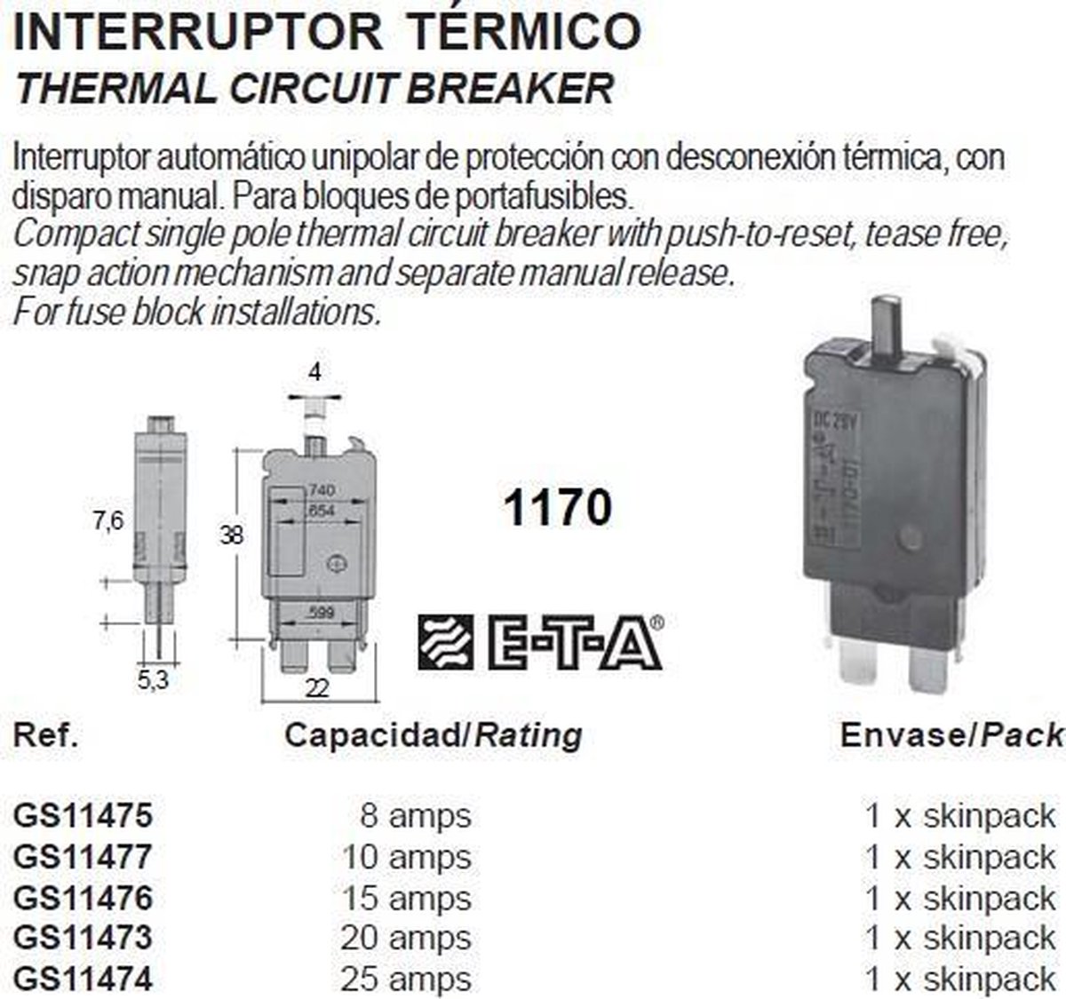 THERMAL CIRCUIT BREAKER 25A (GS11474)
