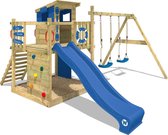 WICKEY speeltoestel klimtoestel Smart Camp met schommel & blauwe glijbaan, outdoor klimtoren voor kinderen met zandbak, ladder & speelaccessoires voor de tuin