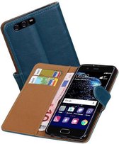 Pull Up TPU PU Leder Bookstyle Wallet Case Hoesjes voor Huawei P10 Plus Blauw