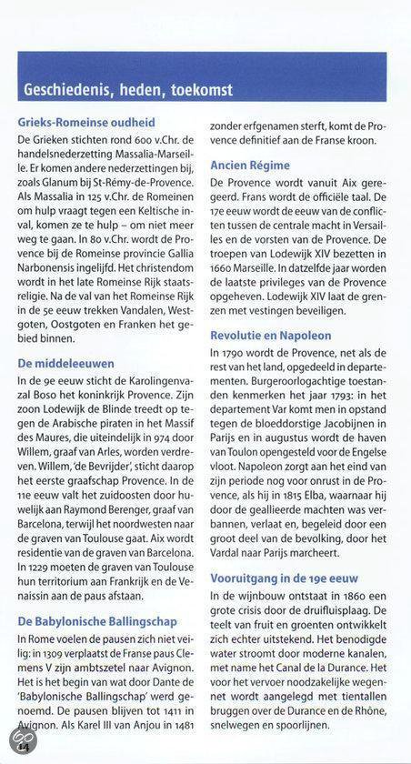 Tekst over de geschiedenis en de bezienswaardigheden van de Provence.