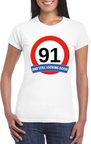 Verkeersbord 91 jaar t-shirt wit dames S