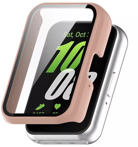 Strap-it Hard case hoesje met glazen screen protector - geschikt voor Samsung Galaxy Fit 3 (zalm roze)