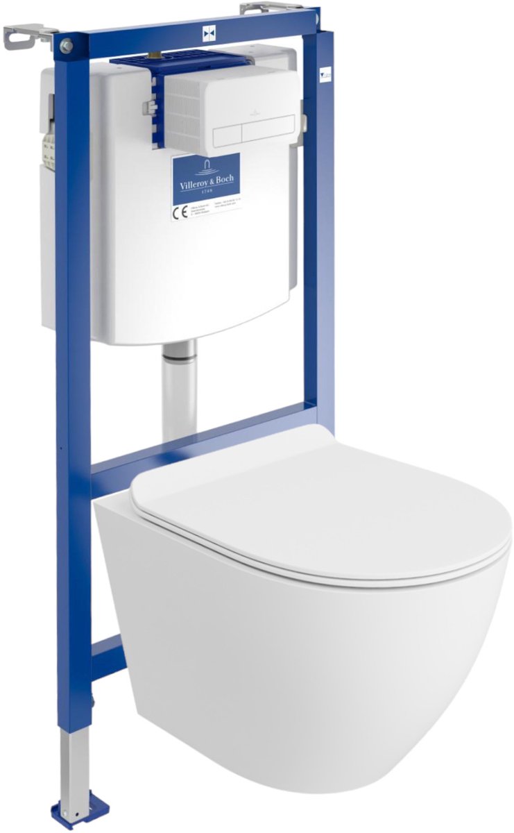 Villeroy&Boch Inbouwreservoir Complete Toiletset ViConnect H112 - Inbouw WC Hangtoilet Wandcloset SOFI SLIM WHITE MAT - Bedieningsplaat Wit - Voorwandelement voor toilet - Installatiesysteem