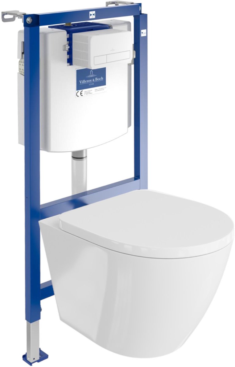 Villeroy&Boch ViConnect H112 Inbouwreservoir - Sogo Rimless Wandcloset - Witte Bedieningsplaat - Soft-close