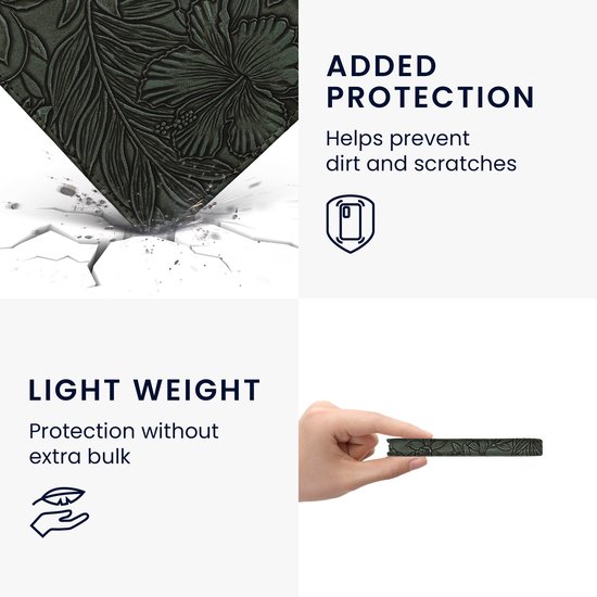 kwmobile e-reader hoesje geschikt voor Pocketbook Verse / Verse Lite / Verse Pro / Color / Vivlio Light/Light HD hoes - E reader flip case met magneetsluiting - Ereader cover - Bloemen in reliëf design in groen van Merkloos — afbeelding 5