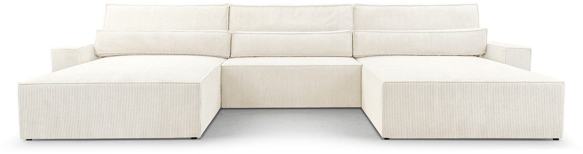AJE Meubles B.V. Hoekbank - Luxe Comfort en Functionaliteit - 410 x 85 cm - Slaapfunctie met Ruim Bed - Slijtvaste Stof - DENVER U - Poso 38 Wit