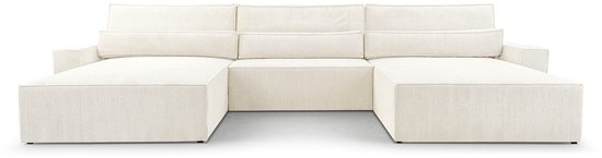 Hoekbank – Luxe Comfort en Functionaliteit – 410 x 85 cm – Slaapfunctie met Ruim Bed – Slijtvaste Stof – DENVER U – Poso 38 Wit