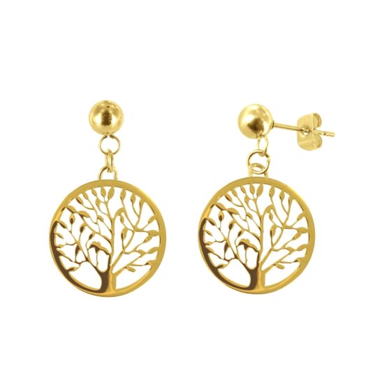 CO88 Collection Beloved 8CE 10005 Boucles d'oreilles en acier avec pendentif - Arbre de vie Ø 25 mm - Doré