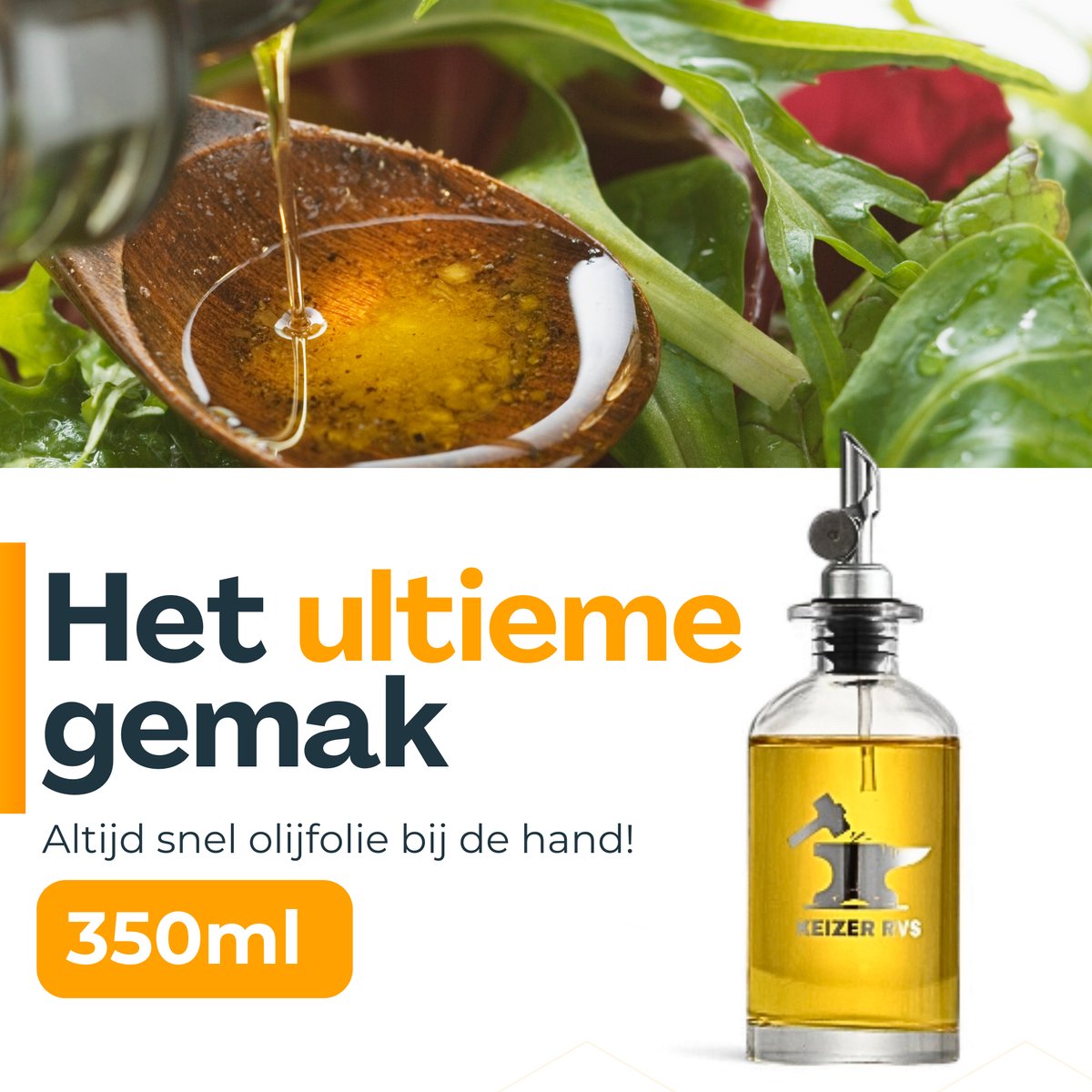 Quid Renova Oliefles 25 Cl - Roestvrij Stalen Oliekan Met Drupstop, Vaatwasserbestendig
