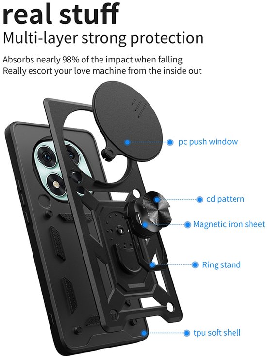 Coque Xiaomi Redmi Note 14 Pro 5G - Coque MobyDefend Armor avec Ring rotatif - Zwart - Coque pour téléphone portable - Coque compatible avec : Xiaomi Redmi Note 14 Pro 5G