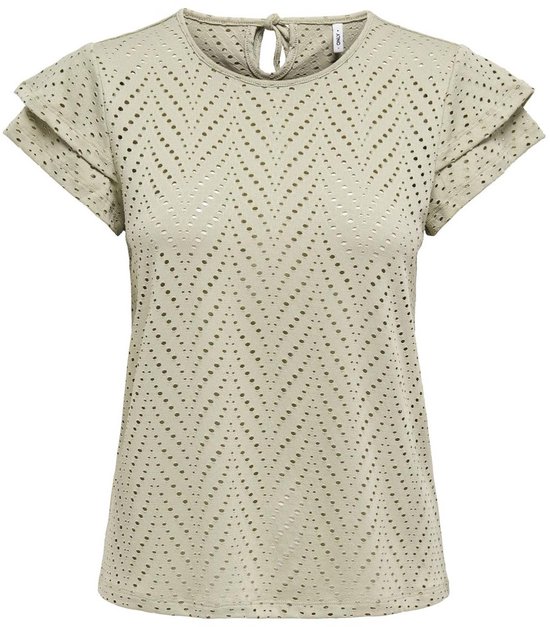 ONLY ONLSMILLA S/S O-NECK FRILL TOP JRS Dames Top - Elm Boho