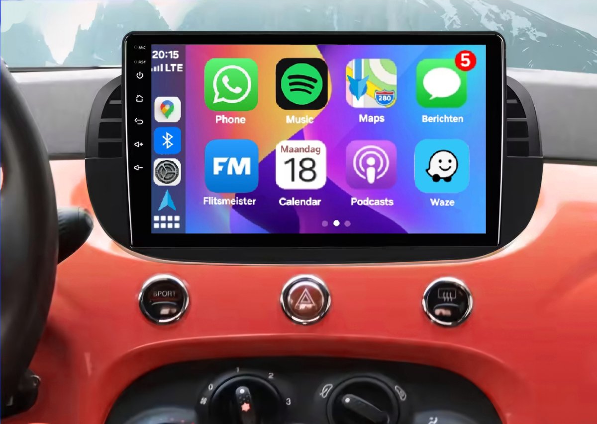 Autoradio 2/32GB met Carplay en Android auto | Geschikt voor Fiat 500 2007-2015 Zwart | Radio scherm met Navigatie | 2007 2008 2009 2010 2011 2012 2013 2014 2015