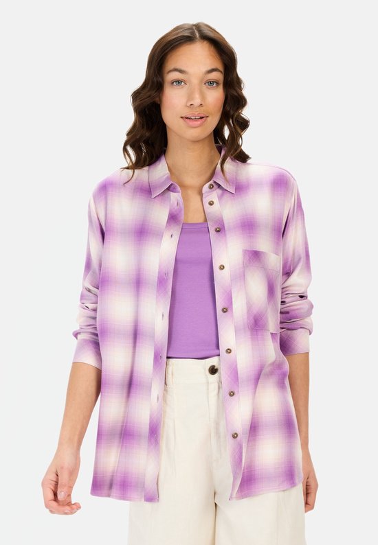 camel active Geruite blouse van pure viscose - Maat womenswear-XL - Violet-Wit