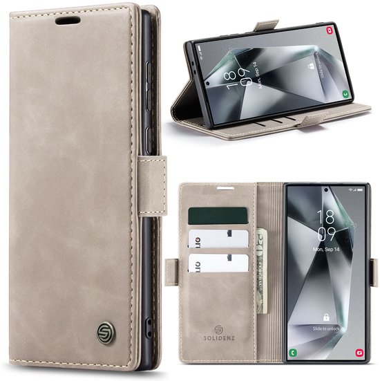 Étui Solidenz Urban Book Samsung Galaxy S25 Ultra - Étui téléphone S25 Ultra - Étui S25 Ultra avec porte-cartes - Étui en cuir PU - Chargement sans fil - Housse S25 Ultra - Beige