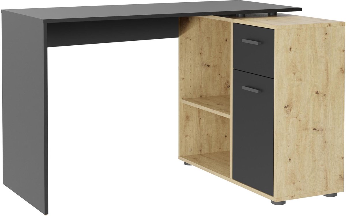 Bureau Texas Eiken - Zwart - 83x117cm - Met opbergruimte - Hoogte 74 cm - Met lades