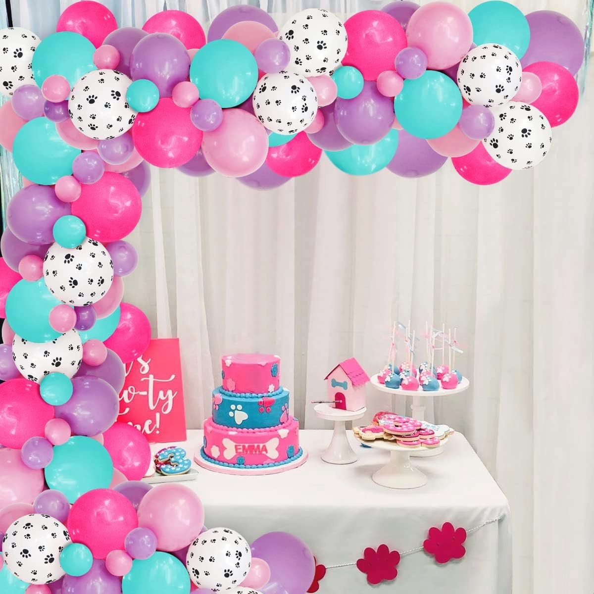 Feestballon Garland voor Hondenpoot Thema - Roze, Paars & Wit voor Verjaardag en Babyshower