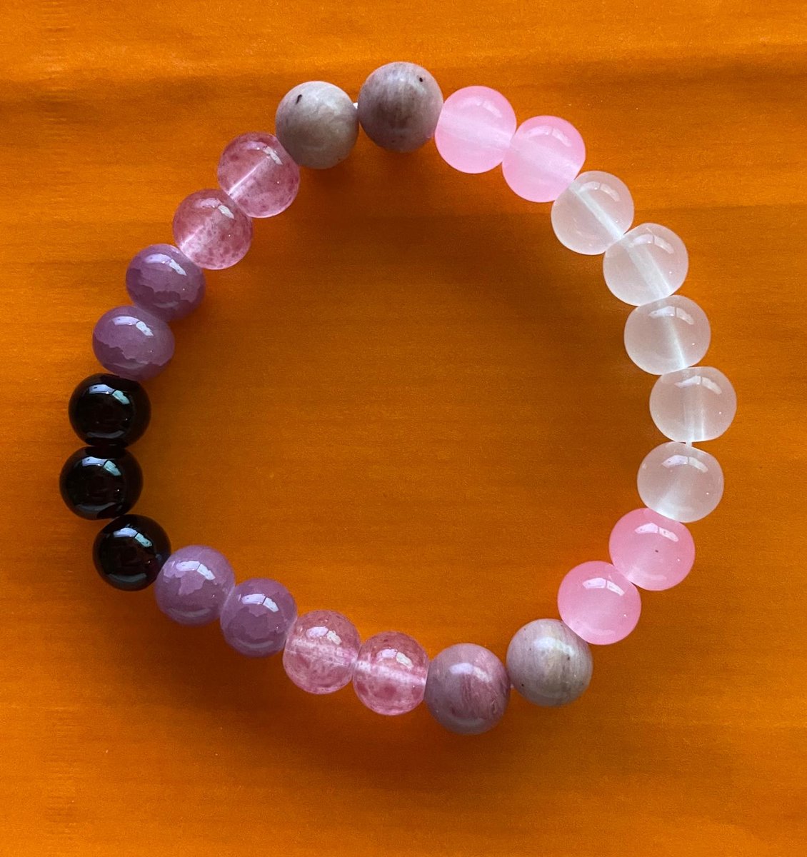 Armband Edelsteen Maansteen Rozenkwarts Rhodoniet 18 cm 8 mm