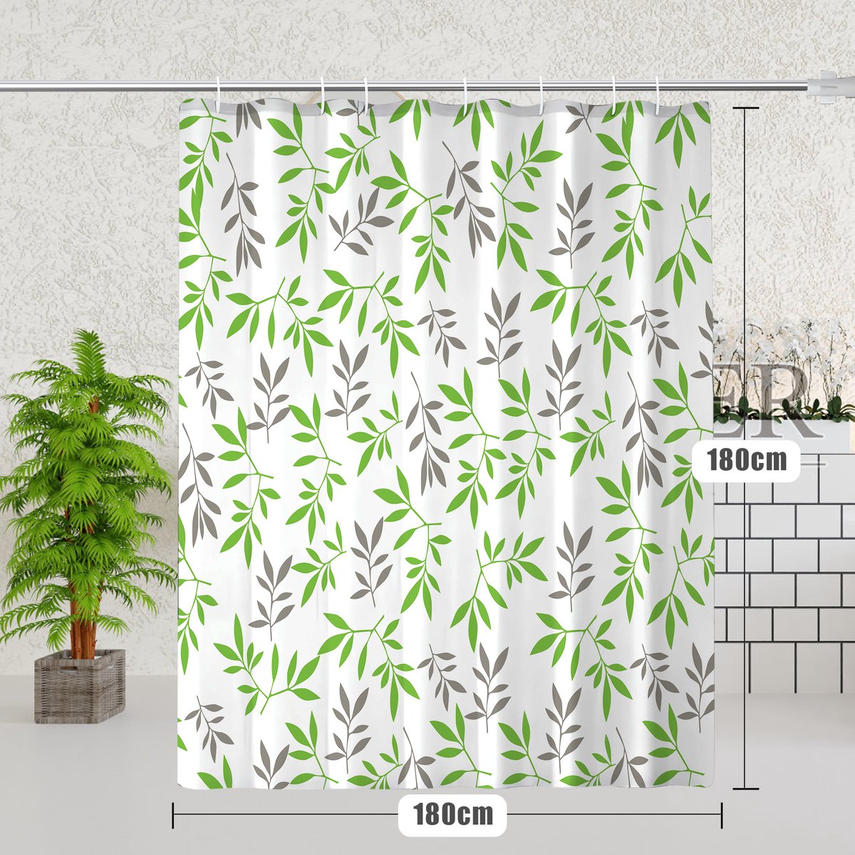 SUMOH® Sterke Douchegordijn 180x180cm – Anti Schimmel, Waterdicht & Luxe Design – Inclusief 12 Ringen – Must-have Badkamer Accessoire - Bladeren