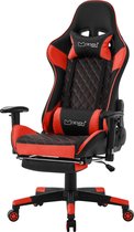 Bol.com Gaming stoel met uittrekbare voetsteun 2D armsteun zwart/rood in kunstleer ML-Design aanbieding