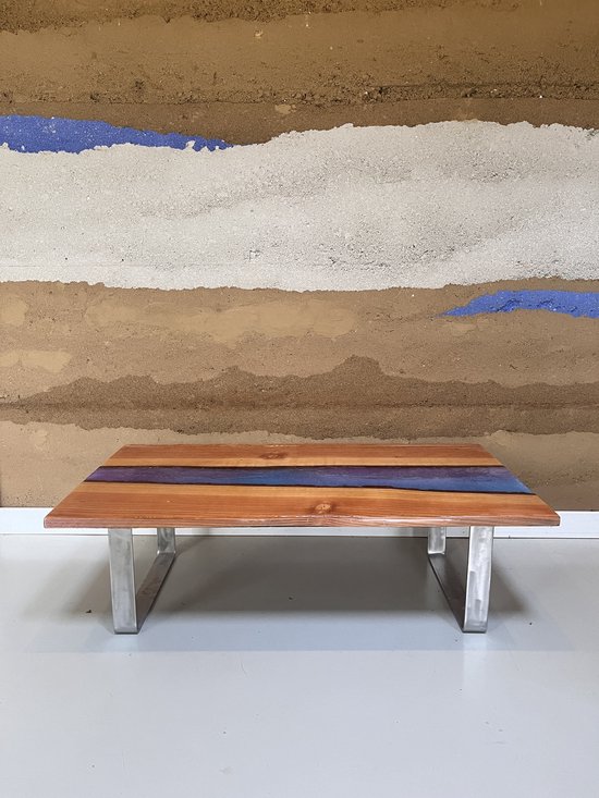 salontafel - epoxy rivertafel met rvs frame