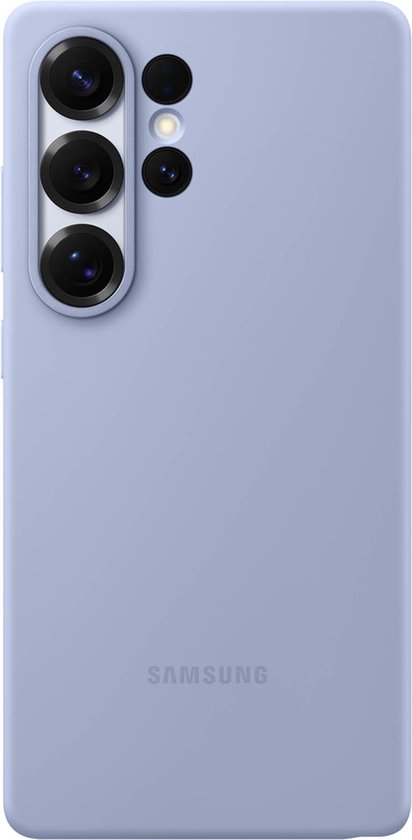 Lichtblauwe Samsung siliconen hoes voor mobiele telefoon met cameralens uitsparing.